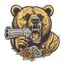 a bear with a gun in a mouth open looking forward tattoo design idea