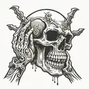 skull crying into hands covering face tattoo design idea