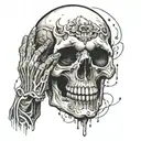 skull crying into hands covering face tattoo design idea