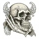 skull crying into hands covering face tattoo design idea