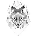 Fiery fox transforming into ashes rising to the sky and turning into a phoenix, all set in a forest with mountains in the background tattoo design idea