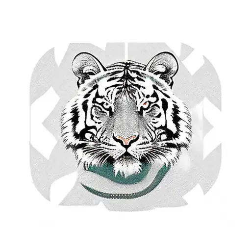 QR code inspired art with the Tree of Life, a tiger, a racing track and checkered flag tattoo design idea