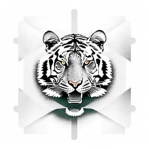 QR code inspired art with the Tree of Life, a tiger, a racing track and checkered flag tattoo design idea