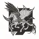 God of war and his pegasus horse with wings tattoo design idea