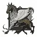 God of war and his pegasus horse with wings tattoo design idea