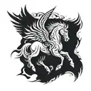 God of war and his pegasus horse with wings tattoo design idea