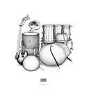 Illustrative collage of different percussion instruments tattoo design idea