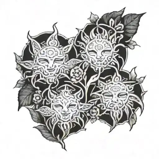 Warriors in garden tattoo design idea