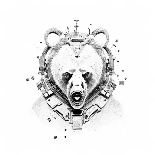 Bear with armour made out of trash  tattoo design idea