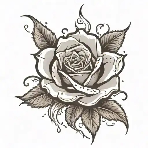 Crying face at the top, with tears turning into a rose tattoo design idea