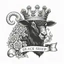 Black Sheep with a crown and text that says "At first I may seem weak but my strength goes beyond my physicality" tattoo design idea