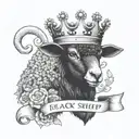 Black Sheep with a crown and text that says "At first I may seem weak but my strength goes beyond my physicality" tattoo design idea