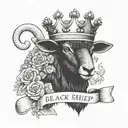 Black Sheep with a crown and text that says "At first I may seem weak but my strength goes beyond my physicality" tattoo design idea