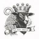 Black Sheep with a crown and text that says "At first I may seem weak but my strength goes beyond my physicality" tattoo design idea