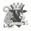 Black Sheep with a crown and text that says "At first I may seem weak but my strength goes beyond my physicality" tattoo design idea