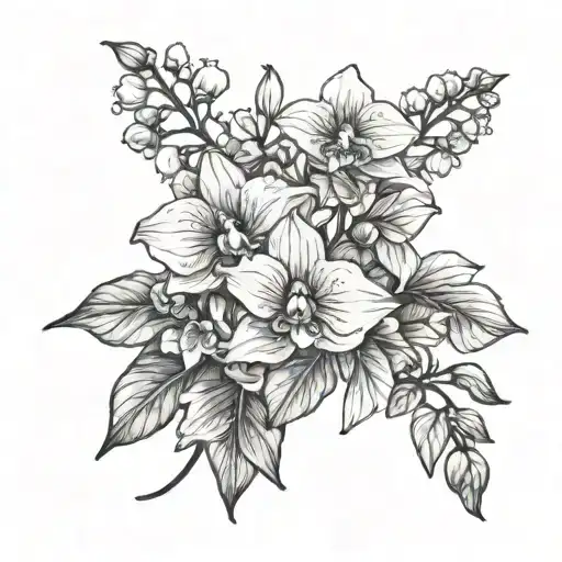 orchid europhia and bougainvillea flowers tattoo design idea
