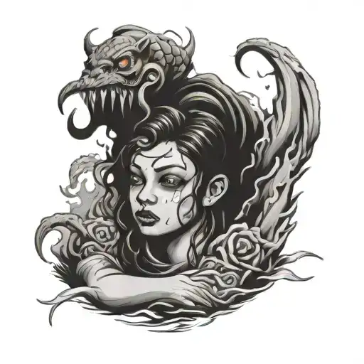 i can't drown my demons (girl) they know how to swim tattoo design idea