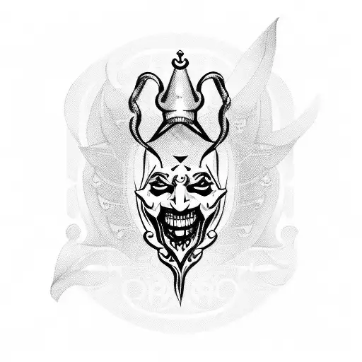 Full length jester with caduceus tattoo design idea