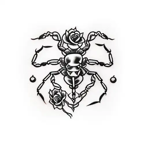 scorpion with roses and barbed wire tattoo design idea