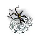 scorpion with roses and barbed wire tattoo design idea