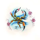 scorpion with roses and barbed wire tattoo design idea