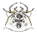 scorpion with roses and barbed wire tattoo design idea