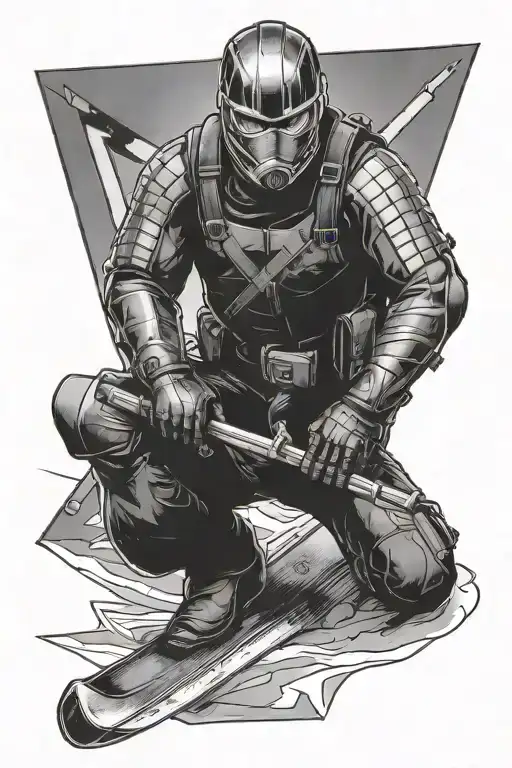 swedish winter soldier on skiis with a empty triangle mark underneeth tattoo design idea