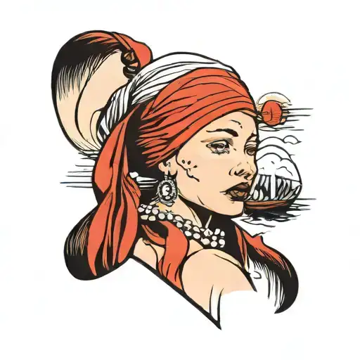 girl with a pearl earring without details  tattoo design idea