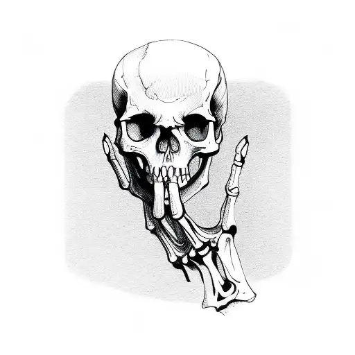 skeleton with skull in hands tattoo design idea