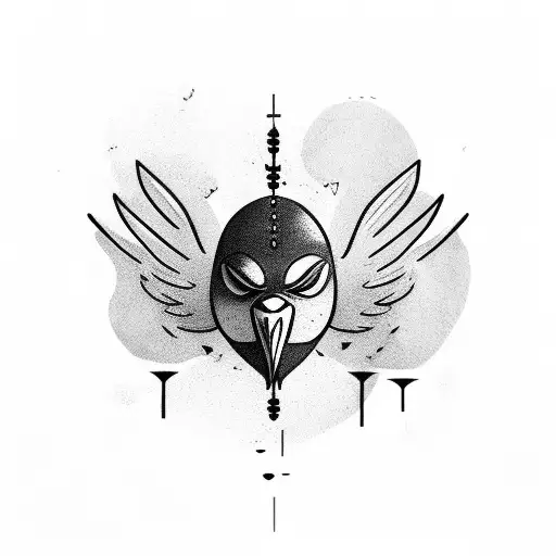 crow with a determined head, assimilating bloody style tattoo design idea