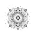 A dotwork mandala with symbols representing faith and spirituality tattoo design idea