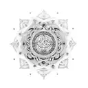 A dotwork mandala with symbols representing faith and spirituality tattoo design idea