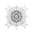 A dotwork mandala with symbols representing faith and spirituality tattoo design idea