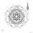 A dotwork mandala with symbols representing faith and spirituality tattoo design idea