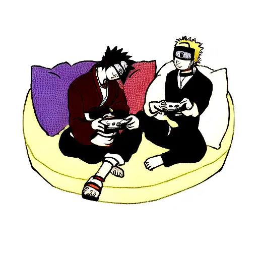 Naruto with sasuke playing on playstation tattoo design idea