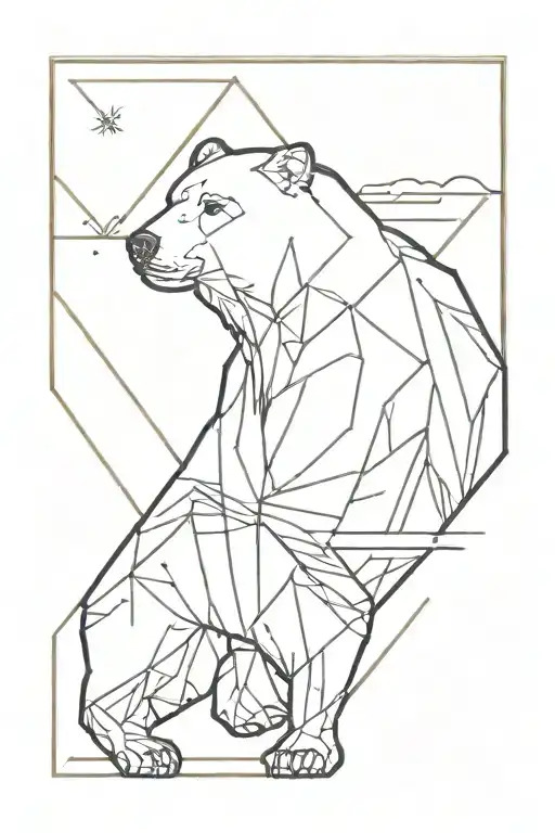 bear and sunset inside a diamond shaped line outlining tattoo design idea