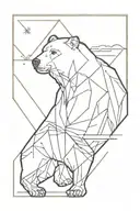 bear and sunset inside a diamond shaped line outlining tattoo design idea