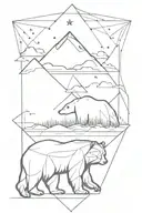 bear and sunset inside a diamond shaped line outlining tattoo design idea