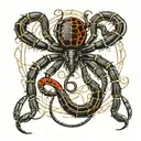 A giant black widow spider with the number 6 on its back with a black mamba snake around it tattoo design idea