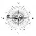 compass, planets, pine trees, mountains, world map tattoo design idea