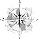 compass, planets, pine trees, mountains, world map tattoo design idea