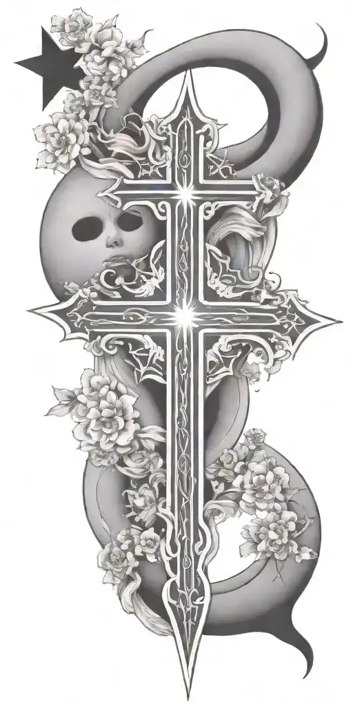 souls reaching towards each other stars shining full moon tattoo design idea