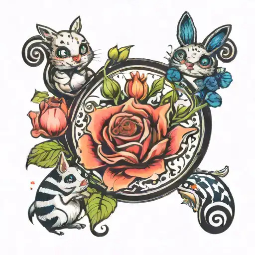 alice in wonderland + flowers with faces + smoking caterpillar  tattoo design idea