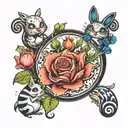 alice in wonderland + flowers with faces + smoking caterpillar  tattoo design idea