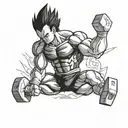 Vegeta performing a power pose while lifting an earth weight tattoo design idea