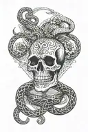 coffin and snake tattoo design idea
