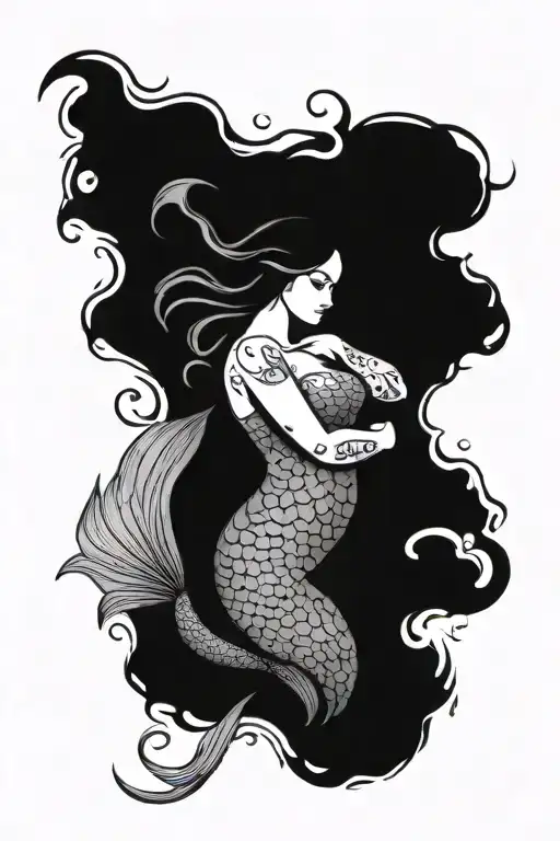fat mermaid tattoo design idea
