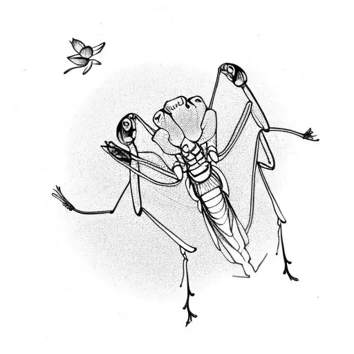 praying mantis with lotus flowers  tattoo design idea