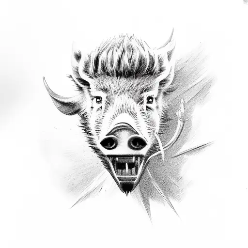 wild boar teeth poking out of a cowboy hayt tattoo design idea