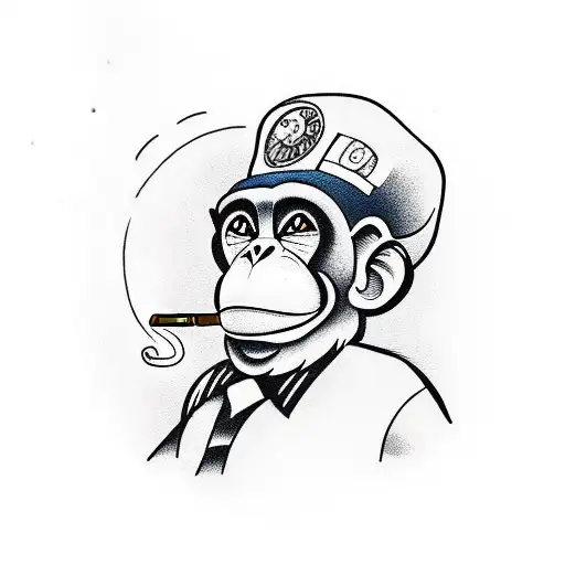 monkey smoking cigar tattoo design idea